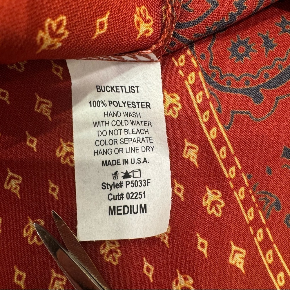 BUCKETLIST Shorts Rust Red Paisley Floral Patchwork Print Flowy Pleated Pockets - Picture 12 of 13